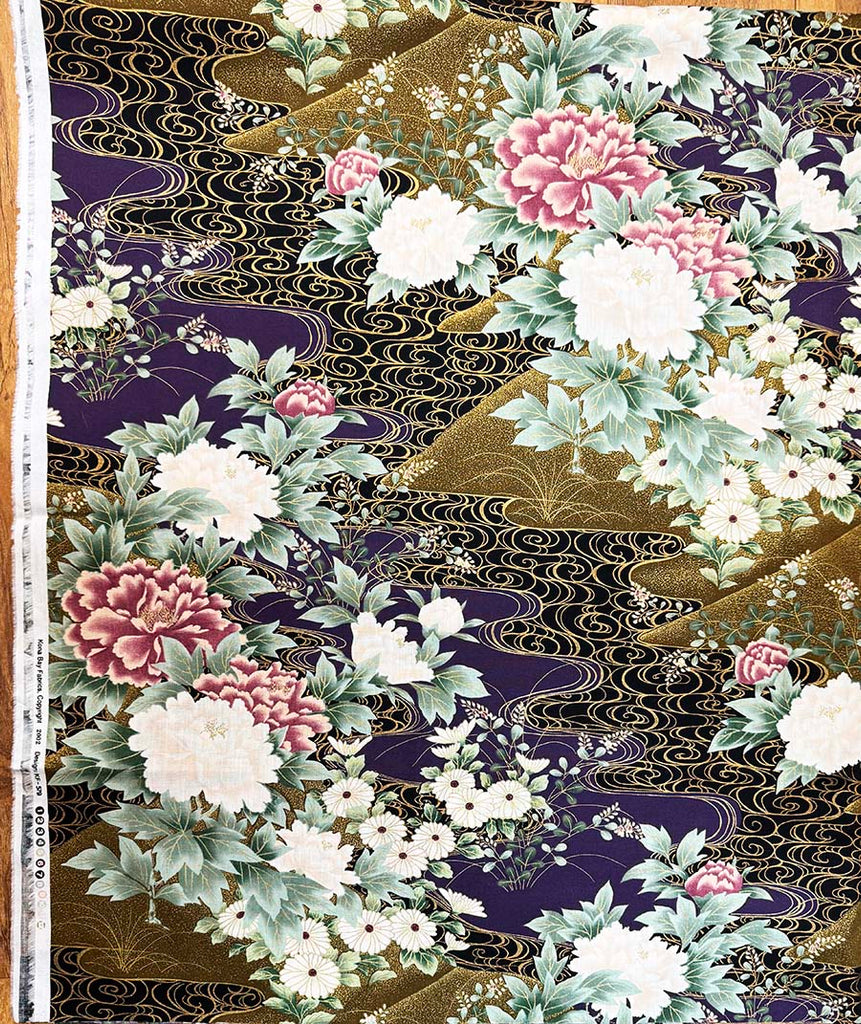 Asian - Kona Bay - Peonies & River Swirls (2002) KF-579 - Last 1 yard and 16 inches
