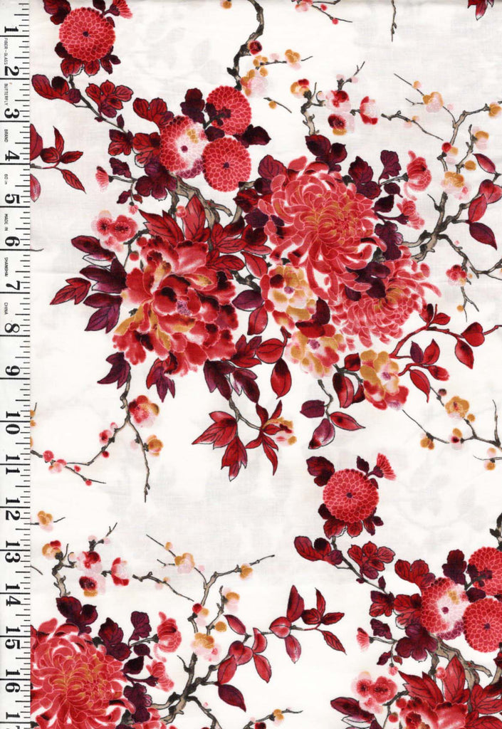 Asian - Kona Bay - Peony & Mum Floral Branches (2015) Grac-02 - 12" x 40" - Brick Red - Last 1