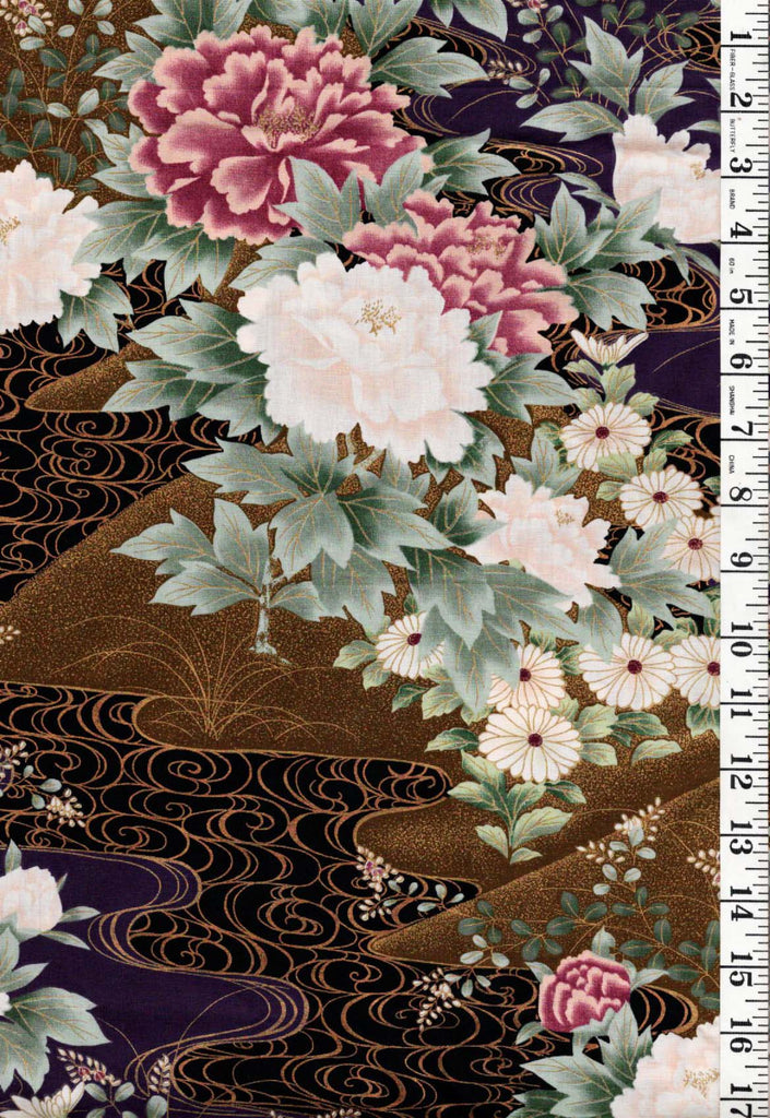Asian - Kona Bay - Peonies & River Swirls (2002) KF-579 - Last 1 1/2 yards