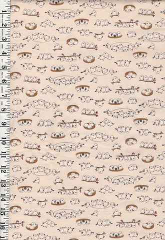 *Japanese Novelty - Kokka - Little Chibi Sparrows - YKA-26040-2A - Natural - By the Half Yard