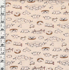 *Japanese Novelty - Kokka - Little Chibi Sparrows - YKA-26040-2A - Natural - By the Half Yard
