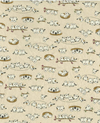 *Japanese Novelty - Kokka - Little Chibi Sparrows - YKA-26040-2A - By the Half Yard
