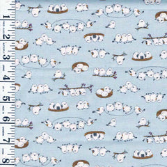 *Japanese Novelty - Kokka - Little Chibi Sparrows - YKA-26040-2C - Soft Blue - By the Half Yard