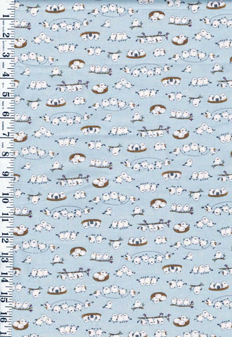*Japanese Novelty - Kokka - Little Chibi Sparrows - YKA-26040-2C - Soft Blue - By the Half Yard