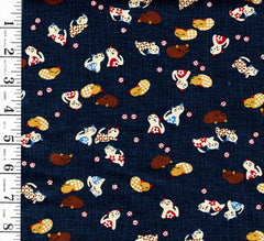 *Japanese Novelty - Small Colorful Kittens - KW-3375-15A - Dark Navy/ Indigo