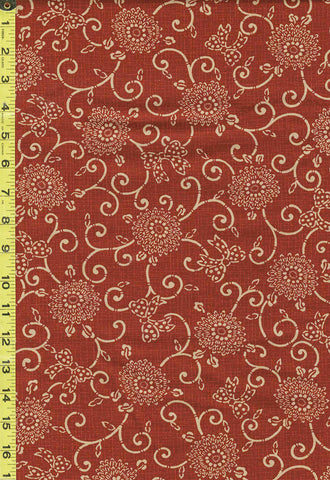 Japanese - Traditional - Tan Floral Scroll - KW-3615-1C - Brick - Last 2 1/2 Yards