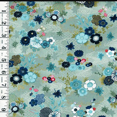 Asian - Kasumi - Small Size Floral Garden & River Swirls - MU-043-T - Light Gray - Aqua