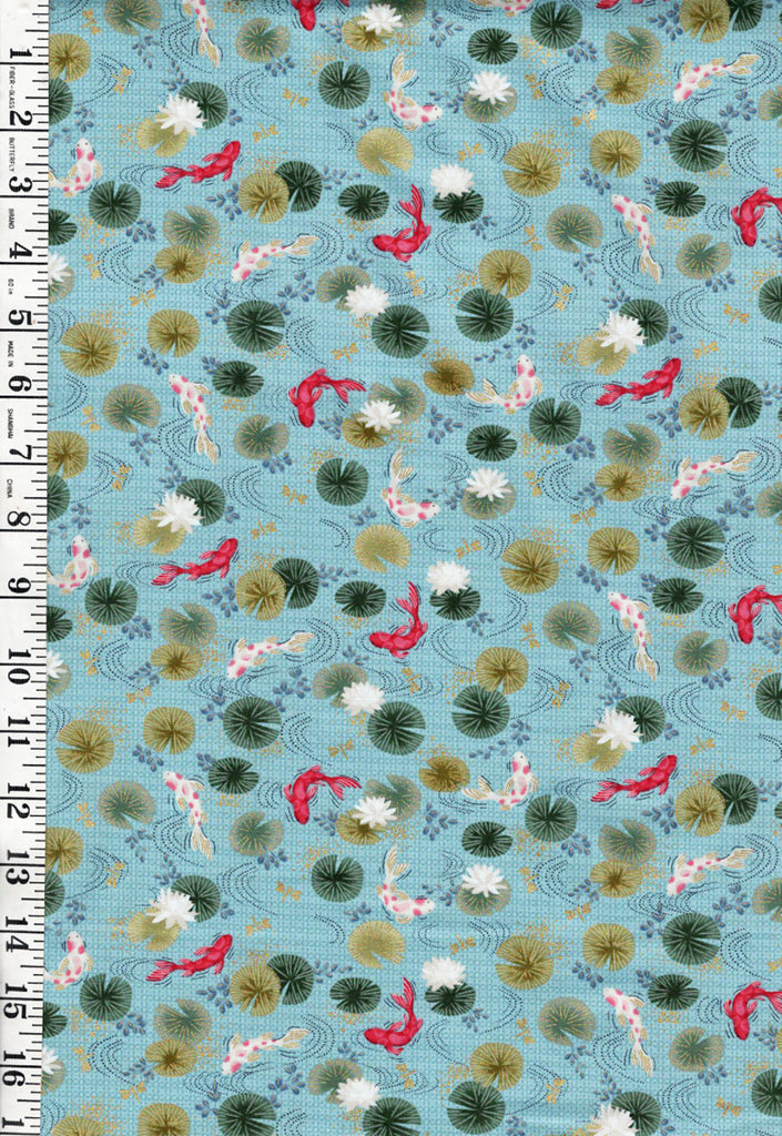 Asian - Kasumi - Small Colorful Koi & Lily Pads - MU-045-B2 - Aqua