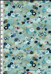Asian - Kasumi - Small Size Floral Garden & River Swirls - MU-043-T - Light Gray - Aqua