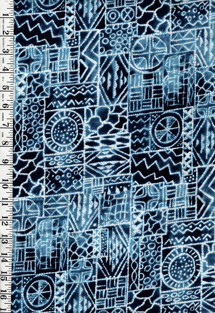 *Kitambaa - African looking Geometric Patchwork - Blue & Navy - Last 1 7/8 yards