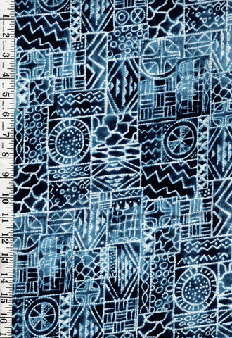 *Kitambaa - African looking Geometric Patchwork - Blue & Navy - Last 1 7/8 yards