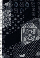 *Japanese - Kobayashi - Woven Geometric & Floral Motifs - Indigo & Gray - Last 1/2 Yard