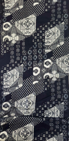 *Japanese - Kobayashi - Woven Geometric & Floral Motifs - Indigo & Gray - Last 1/2 Yard