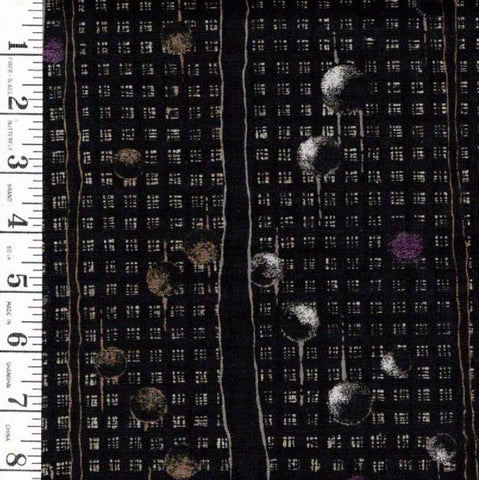 *Japanese - Kobayashi - Mini Squares & Floating Orbs - Charcoal - By the Half Yard