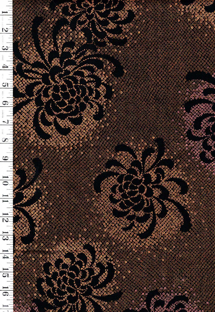 *Japanese - Kobayashi Mums with Faux Shibori - Dobby Weave - Black - Last 1/2 yard