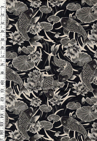 *Quilt Gate - Gosaiyuuboku Koi & Water Lilies - HR3490-11E - Black - By the Half Yard