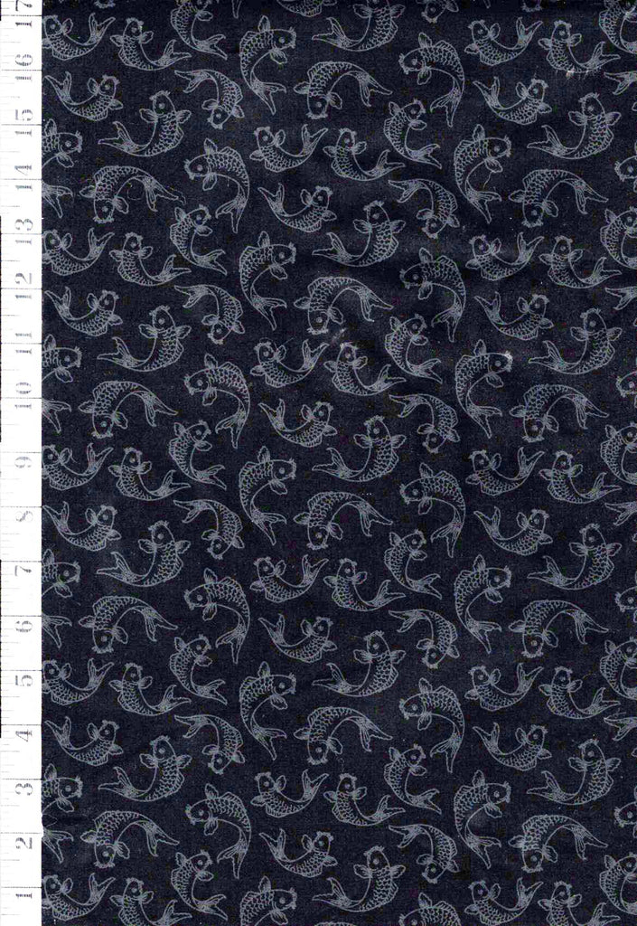Asian - Tonal Small Tossed Koi - Black - By the Half Yard