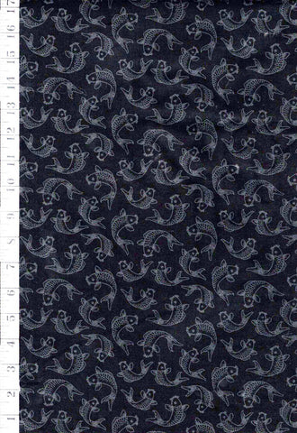 Asian - Tonal Small Tossed Koi - Black - By the Half Yard