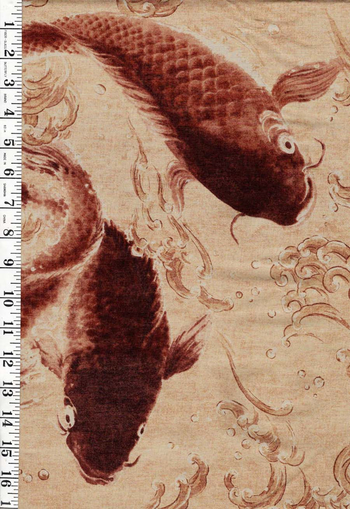 Japanese - Dramatic Large-Scale Koi-Carp & Waves - Brown - 1 5/8 yards