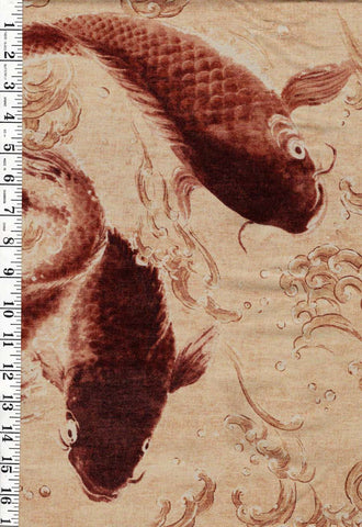 Japanese - Dramatic Large-Scale Koi-Carp & Waves - Brown - 1 5/8 yards