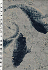 Japanese - Dramatic Large-Scale Koi-Carp & Waves - Indigo - 2 yards