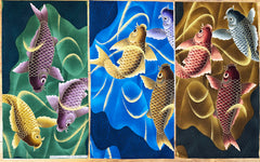 Kona Bay - Carp/ Koi - Large Scale (12") - 3 pieces - 1/3 yard each (12" x 44") - Green, Blue & Dark Gold