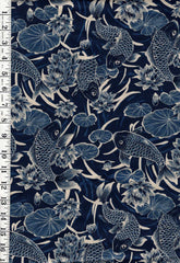 *Quilt Gate - Gosaiyuuboku Koi & Water Lilies - HR3490-11D - Navy - By the Half Yard