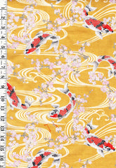 *Japanese - Hokkoh Colorful Koi & Cherry Blossoms - Dobby Weave - 1021-120B - Bright Yellow - Last 2 1/2 yards