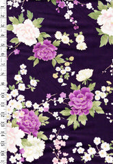*Japanese - KOKKA - Colorful Peonies, Cherry Blossoms & Daisies - YGA-79070-2B - Purple - By the Half Yard