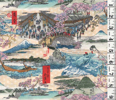 Japanese - Kokka Scenic Japanese Countryside with Mt. Fuji - Last 2 1/2 yards