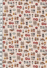 *Japanese Novelty - Kokka - Tiny Cats & Fish, Daruma Cats & Sushi - YKA-36030-A17 - Lightweight Oxford Cloth - Natural - By the Half Yard