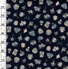*Japanese - Kokka Dobby Weave - Small Tossed Japanese Toys - YKA-36040-1-A32 - Indigo - By the Half Yard