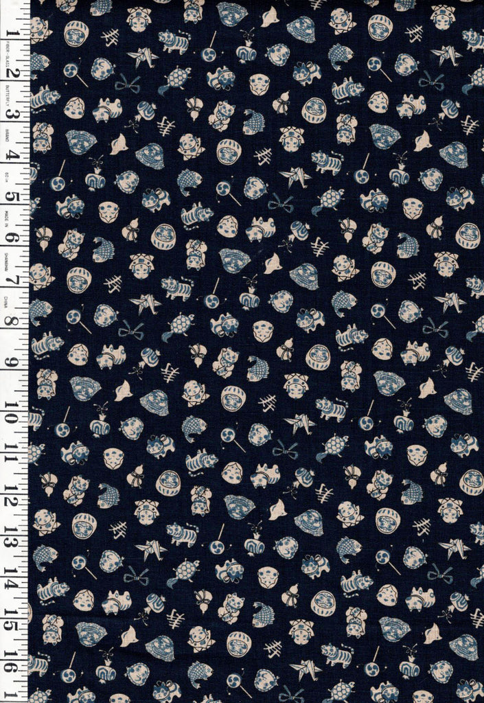 *Japanese - Kokka Dobby Weave - Small Tossed Japanese Toys - YKA-36040-1-A32 - Indigo - By the Half Yard