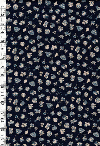 *Japanese - Kokka Dobby Weave - Small Tossed Japanese Toys - YKA-36040-1-A32 - Indigo - By the Half Yard