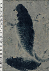 Japanese - Dramatic Large-Scale Koi-Carp & Waves - Indigo - 2 yards