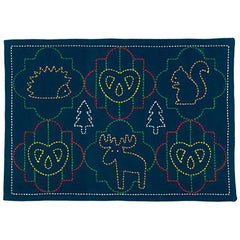 Sashiko Placemat Sampler - L-2005 - Nordic Animal Cookies (Hedgehog, Moose & Squirrel) - Navy