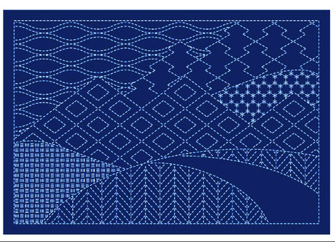 Sashiko Placemat Sampler - L-2011 - Mountain Range - Dark Navy