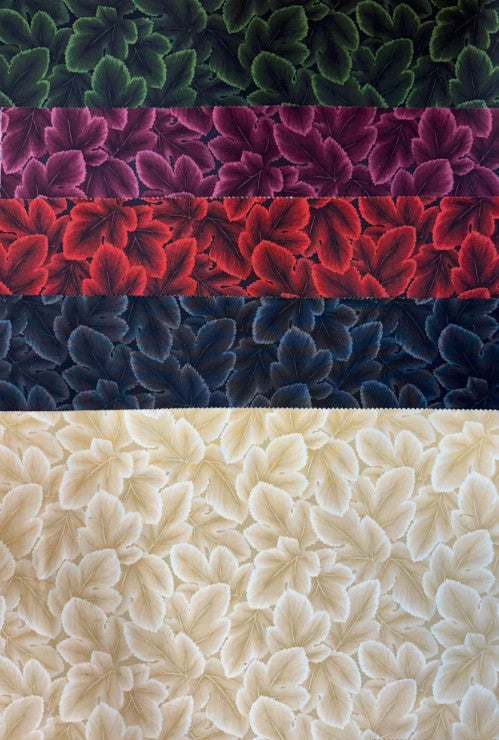 Kona Bay - Tonal Bundle - 5 pieces - 1/3 yard each (12" x 38") - LEAVES (GR, R, CR, BLk, WN)