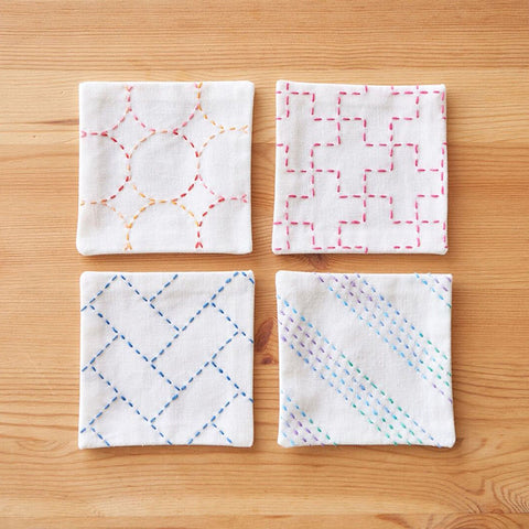 Sashiko Coaster Collection - Hidamari Cosmo - 4 Coaster Set - 98901 - White