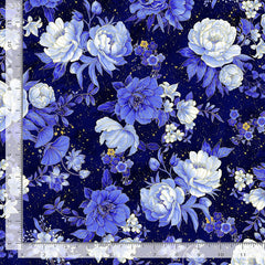 *Asian - Moonlight Collection - Beautiful Blue Peonies - LOTUS-CM3981 - Navy - By the Half Yard