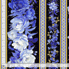 *Asian - Moonlight Collection - Peonies & Floral Stripe - LOTUS-CM3982 - Black - By the Half Yard