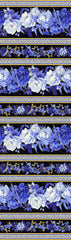 *Asian - Moonlight Collection - Peonies & Floral Stripe - LOTUS-CM3982 - Black - By the Half Yard