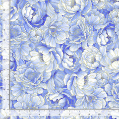 *Asian - Moonlight Collection - Compact Blue Peonies - LOTUS-CM3983 - Blue - By the Half Yard