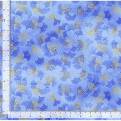 *Asian - Moonlight Collection - Floating Ginkgo - Tonal Blue & Gold Metallic - LOTUS-CM3985 - Blue - By the Half Yard