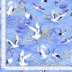 *Asian - Moonlight Collection - Cranes, Crested Waves & Lotus - LOTUS-CM3986 - Sea - By the Half Yard