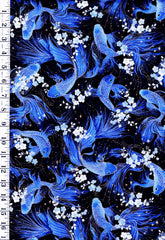 *Asian - Moonlight Collection - Koi & Cherry Blossoms - LOTUS-CM3992 - Black - By the Half Yard