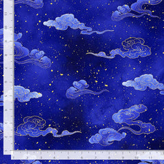 *Asian - Moonlight Collection - Cloudy Nights - LOTUS-CM3993 - Sapphire - By the Half Yard