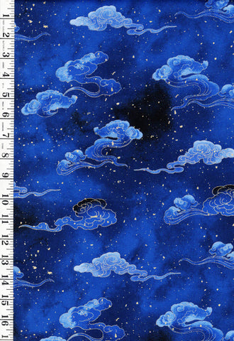 *Asian - Moonlight Collection - Cloudy Nights - LOTUS-CM3993 - Sapphire - By the Half Yard