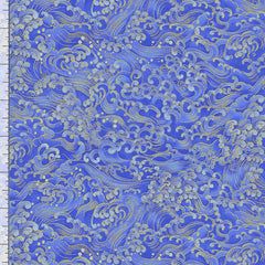 *Asian - Moonlight Collection - Crested Waves - LOTUS-CM3994 - Wave Blue - By the Half Yard