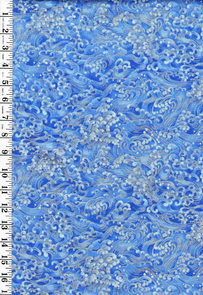 *Asian - Moonlight Collection - Crested Waves - LOTUS-CM3994 - Wave Blue - By the Half Yard